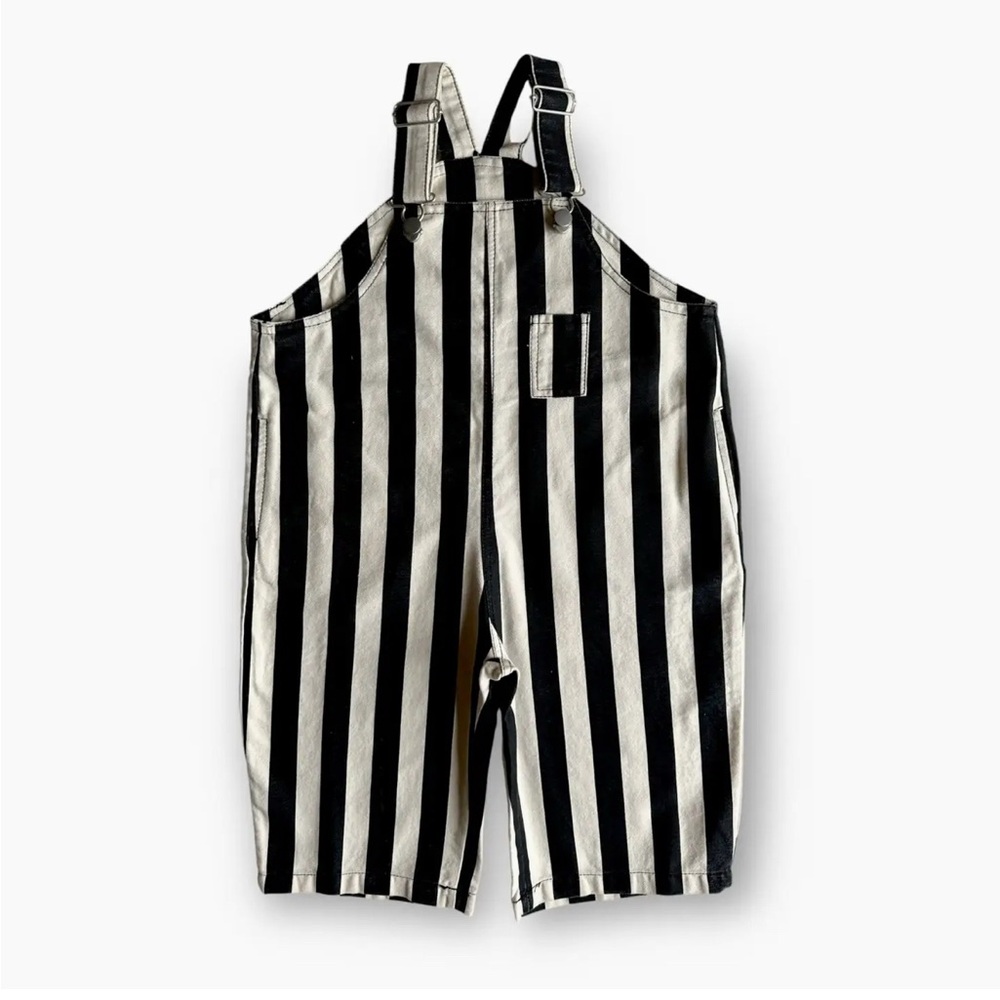 Black and White Striped kids denim overalls